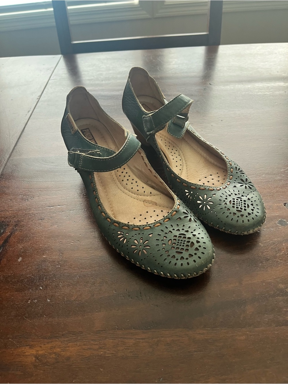 PIKOLINOS Green Perforated Mary Jane Heels
